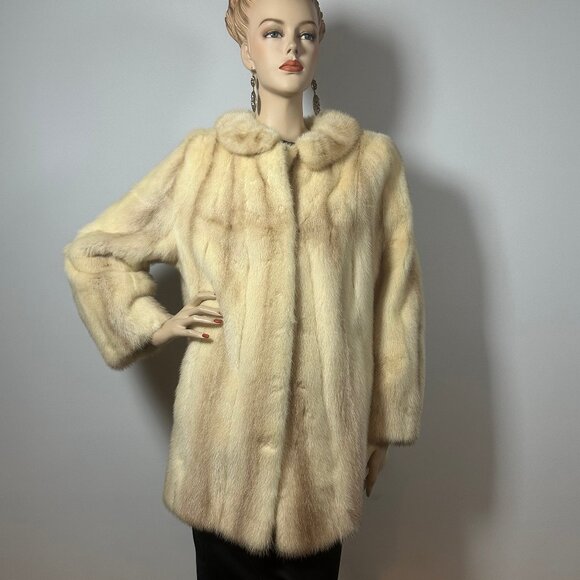Jackets & Blazers - Vintage Tourmaline Mink Jacket – Elegant Cream Hue